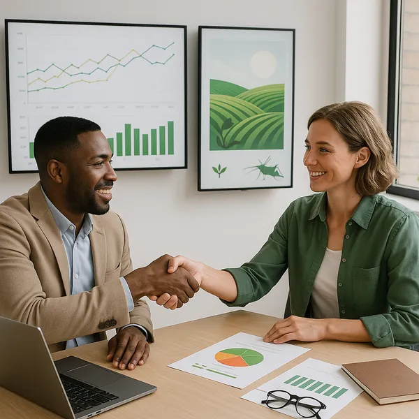 Modern business partnership or commercial collaboration in agriculture