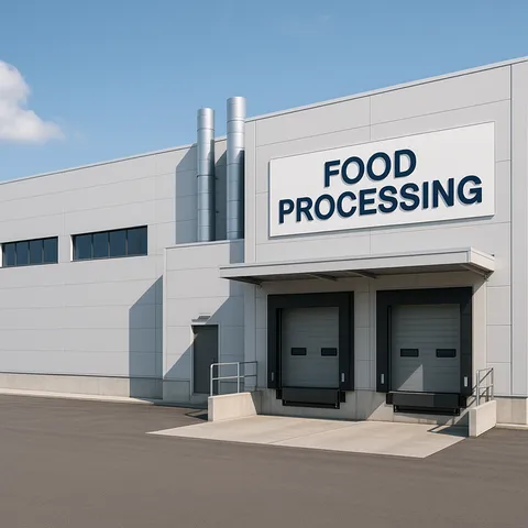Exterior view of modern food processing facility