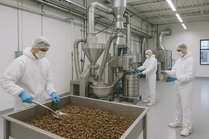 Wide view of food-grade cricket processing facility